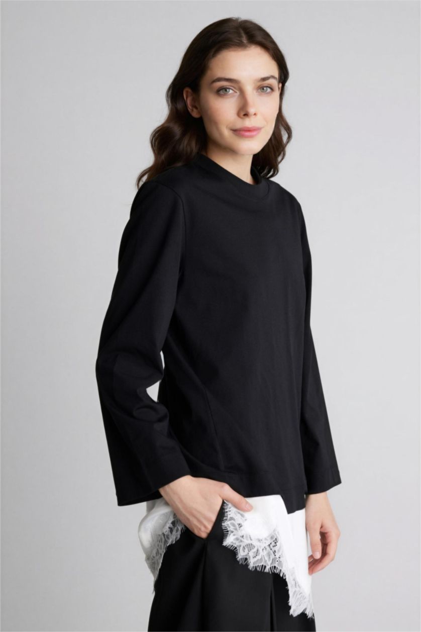 WOMAN Black Regular Fit Crew Neck Short Sleeve Tunic