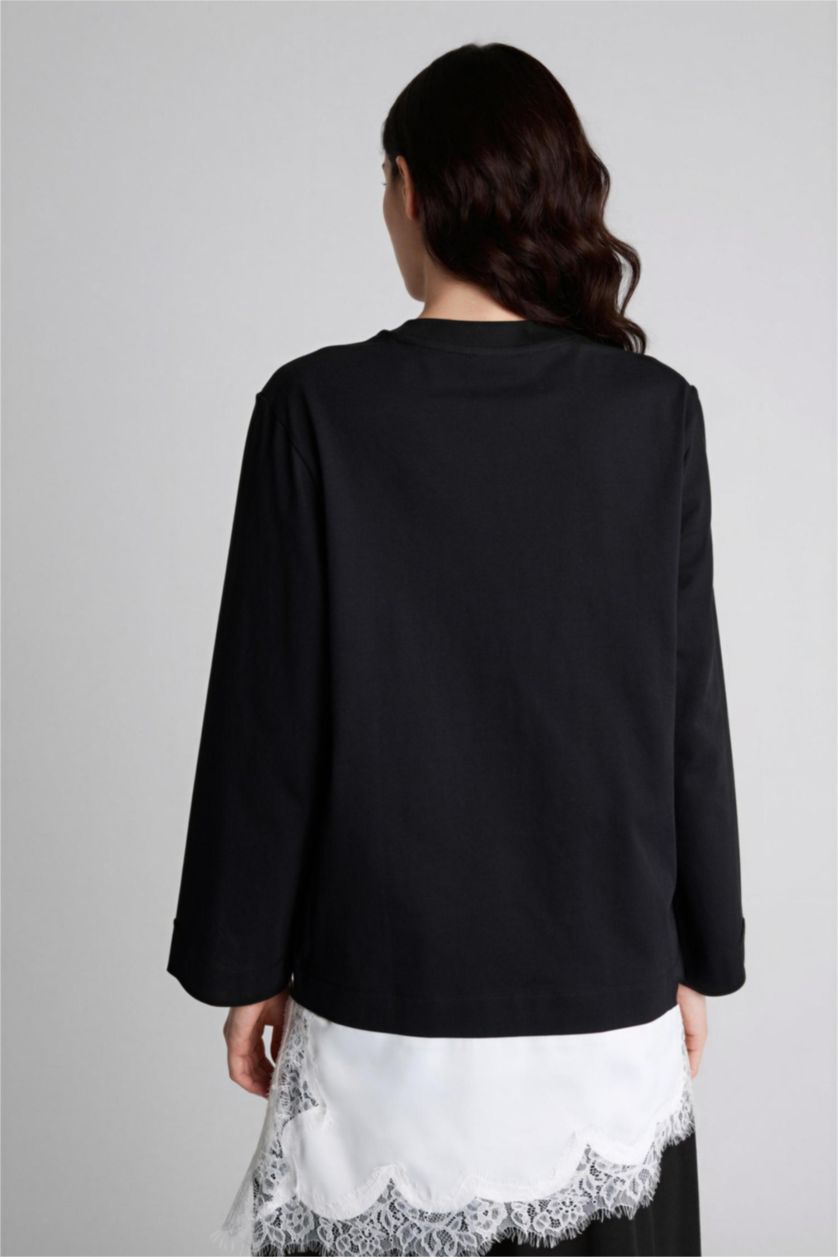 WOMAN Black Regular Fit Crew Neck Short Sleeve Tunic