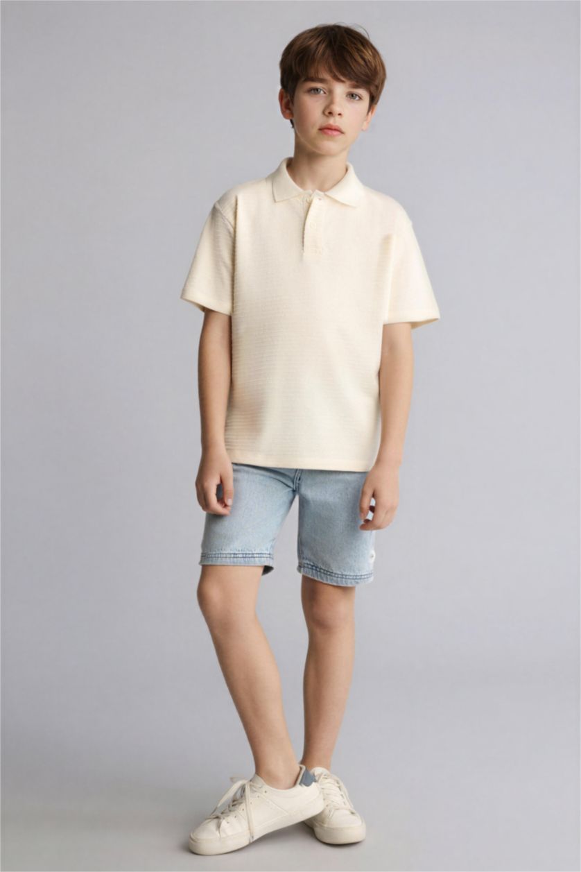 Erkek Çocuk - Genç Erkek Kırık Beyaz Oversıze Polo Tişört