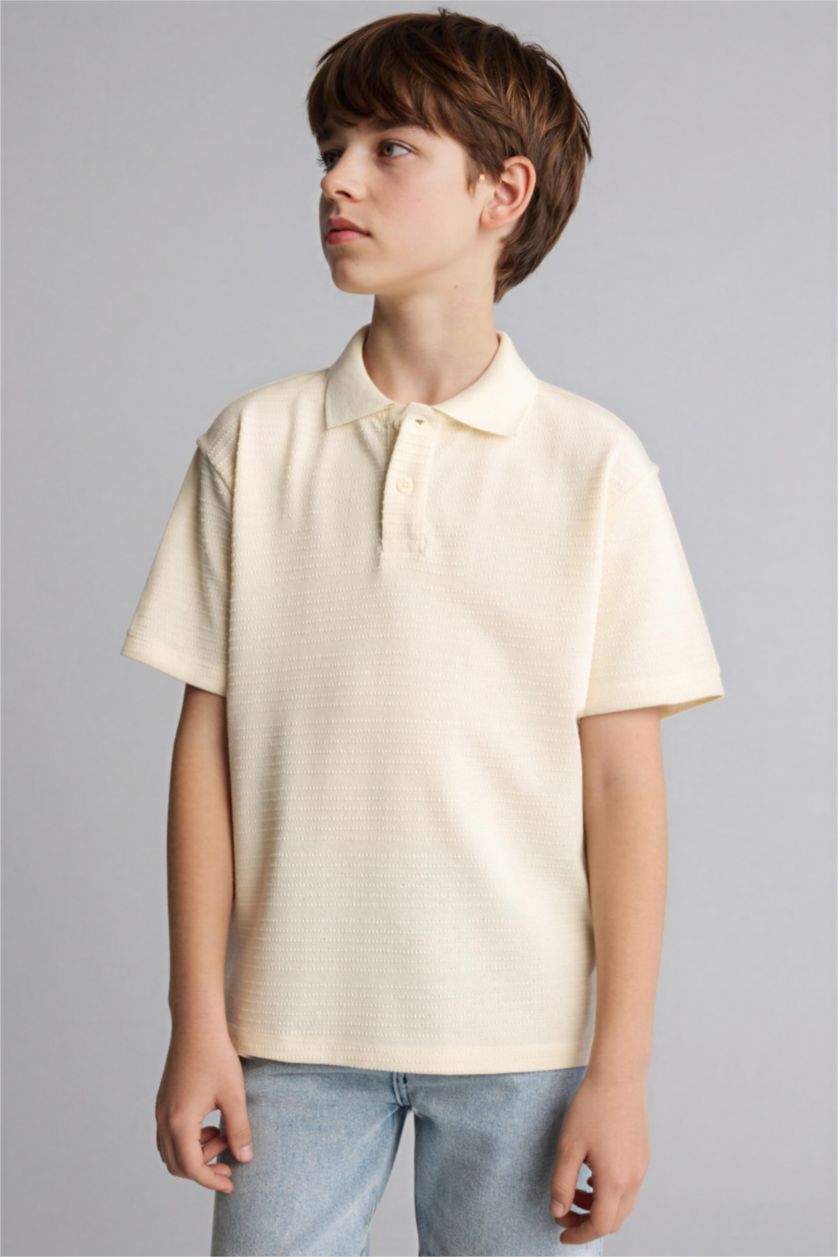 Erkek Çocuk - Genç Erkek Kırık Beyaz Oversıze Polo Tişört