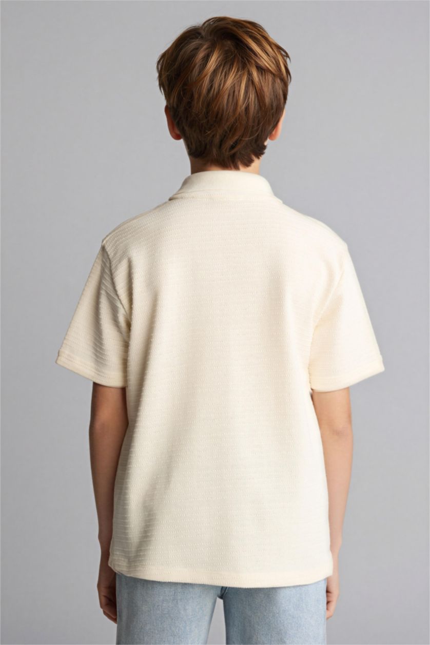 Erkek Çocuk - Genç Erkek Kırık Beyaz Oversıze Polo Tişört