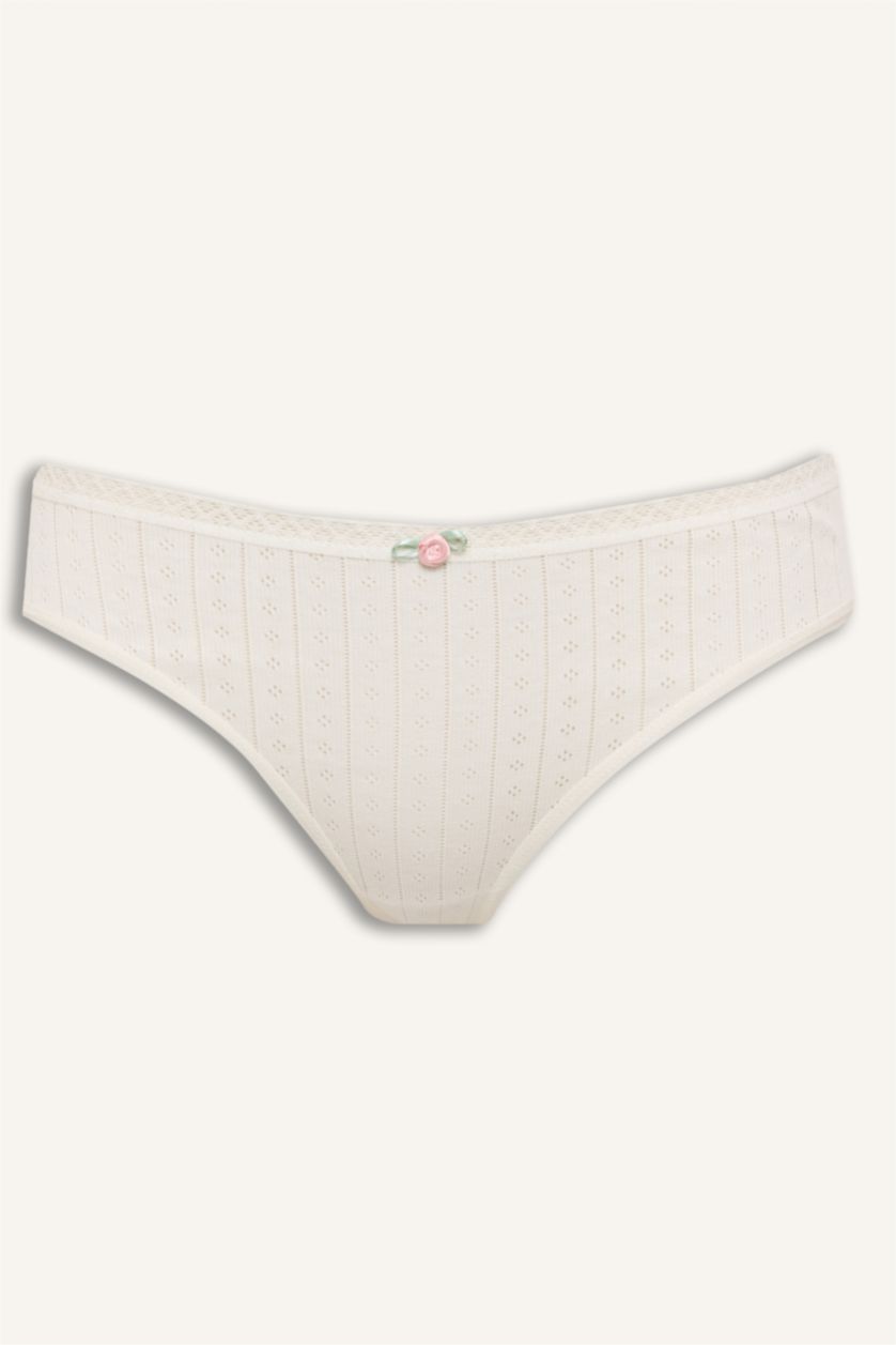 Woman Light Yellow Lace Detail 5 Piece Panties