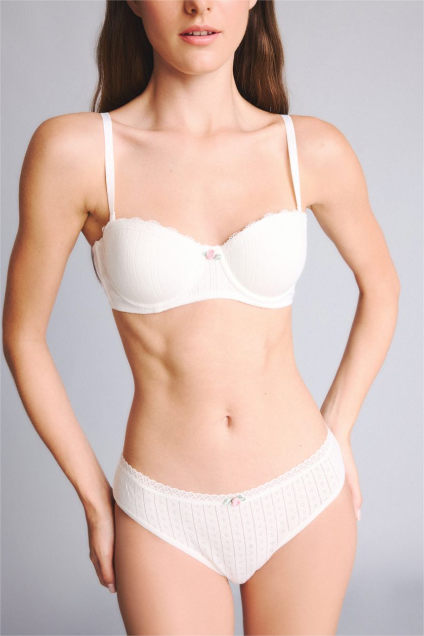 Women Light Yellow Lace Detail 5 Piece Panties