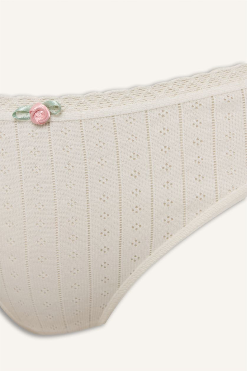 Woman Light Yellow Lace Detail 5 Piece Panties