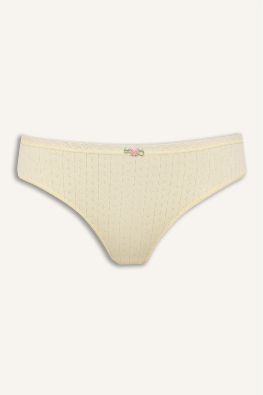 Woman Light Yellow Lace Detail 5 Piece Panties