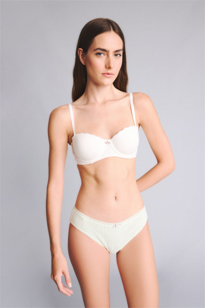 Women Light Yellow Lace Detail 5 Piece Panties