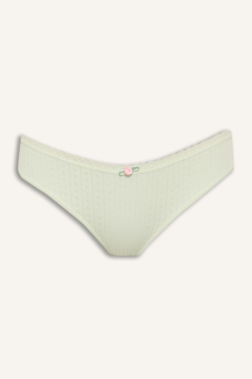 Woman Light Yellow Lace Detail 5 Piece Panties