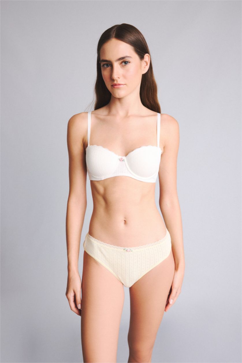 Women Light Yellow Lace Detail 5 Piece Panties