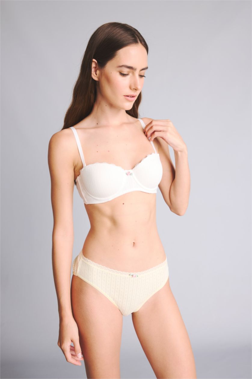 Women Light Yellow Lace Detail 5 Piece Panties