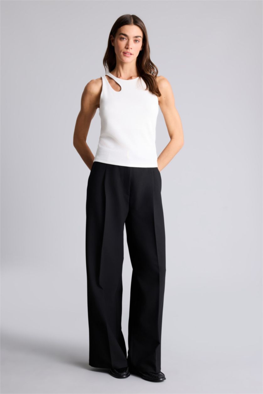 FEMME Écru Débardeur côtelé à col rond Coupe slim