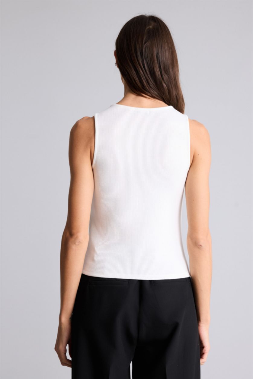 FEMME Écru Débardeur côtelé à col rond Coupe slim