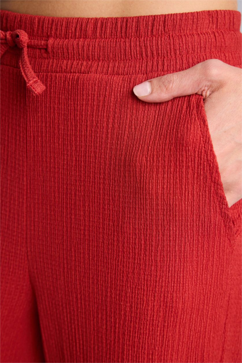 نساء أحمر بنطرون القماش المنسوج وايد ليج