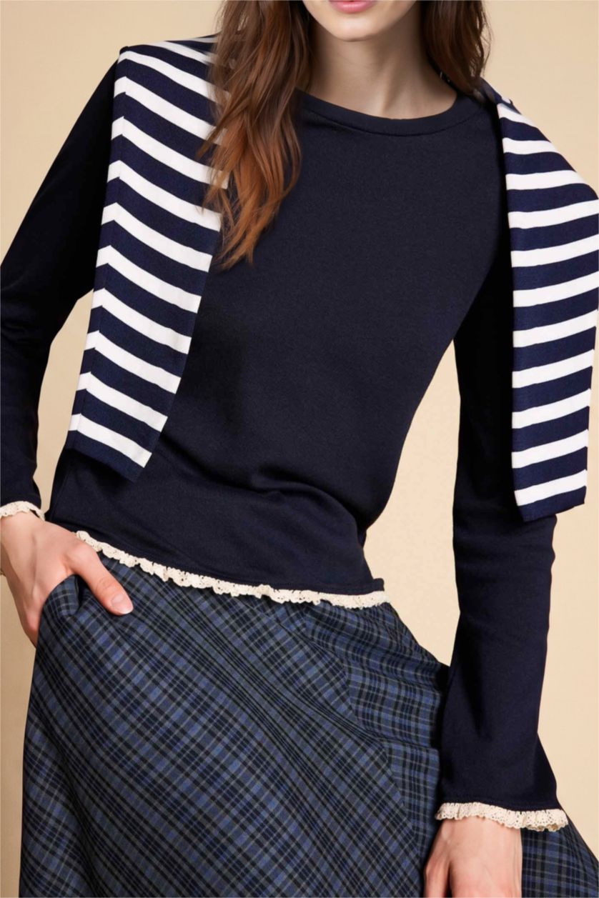 نساء كحلي بلوز ردن طويل سليم فيت