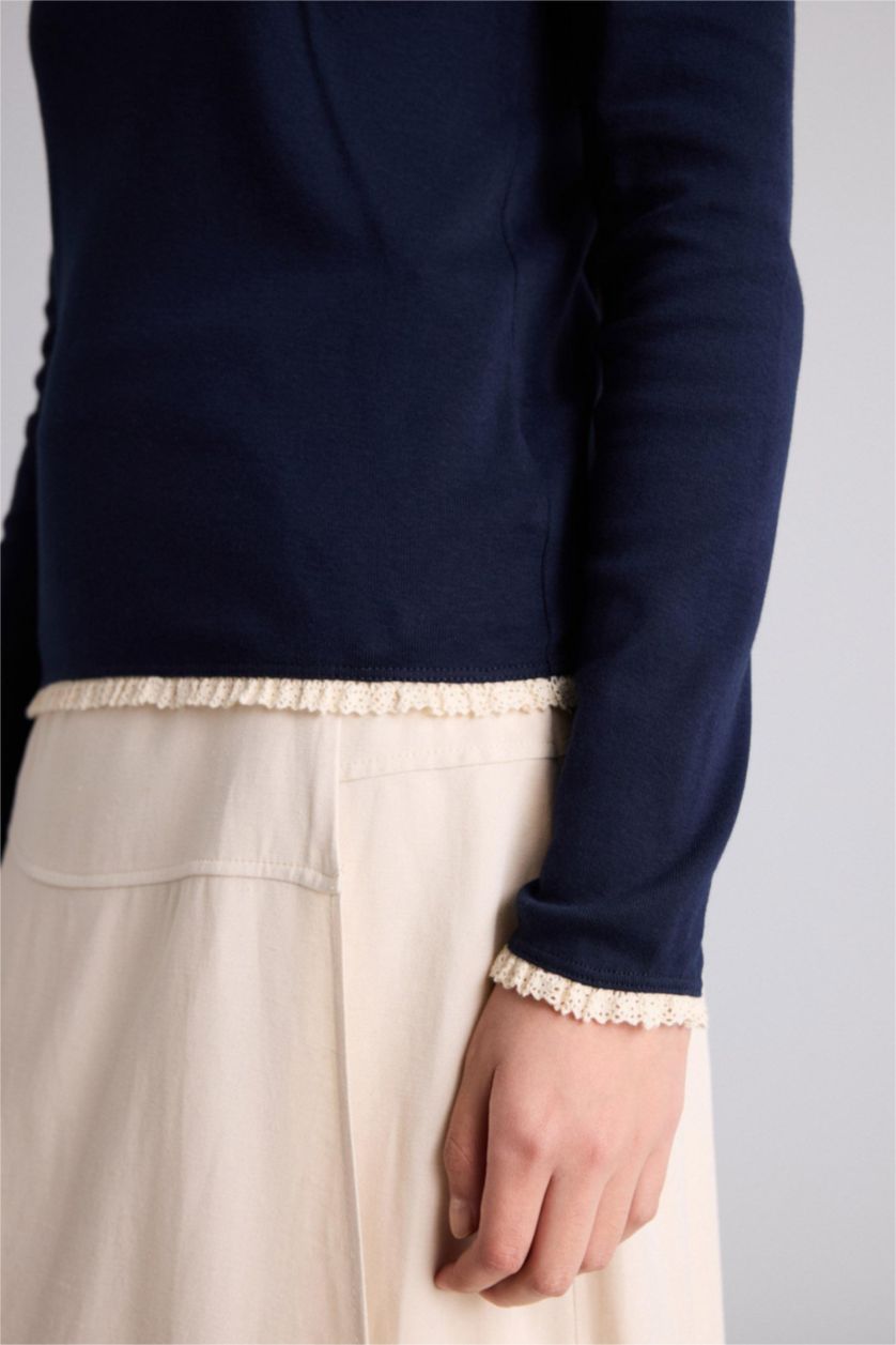 WOMAN NAVY Slim Fit Long Sleeve Blouse