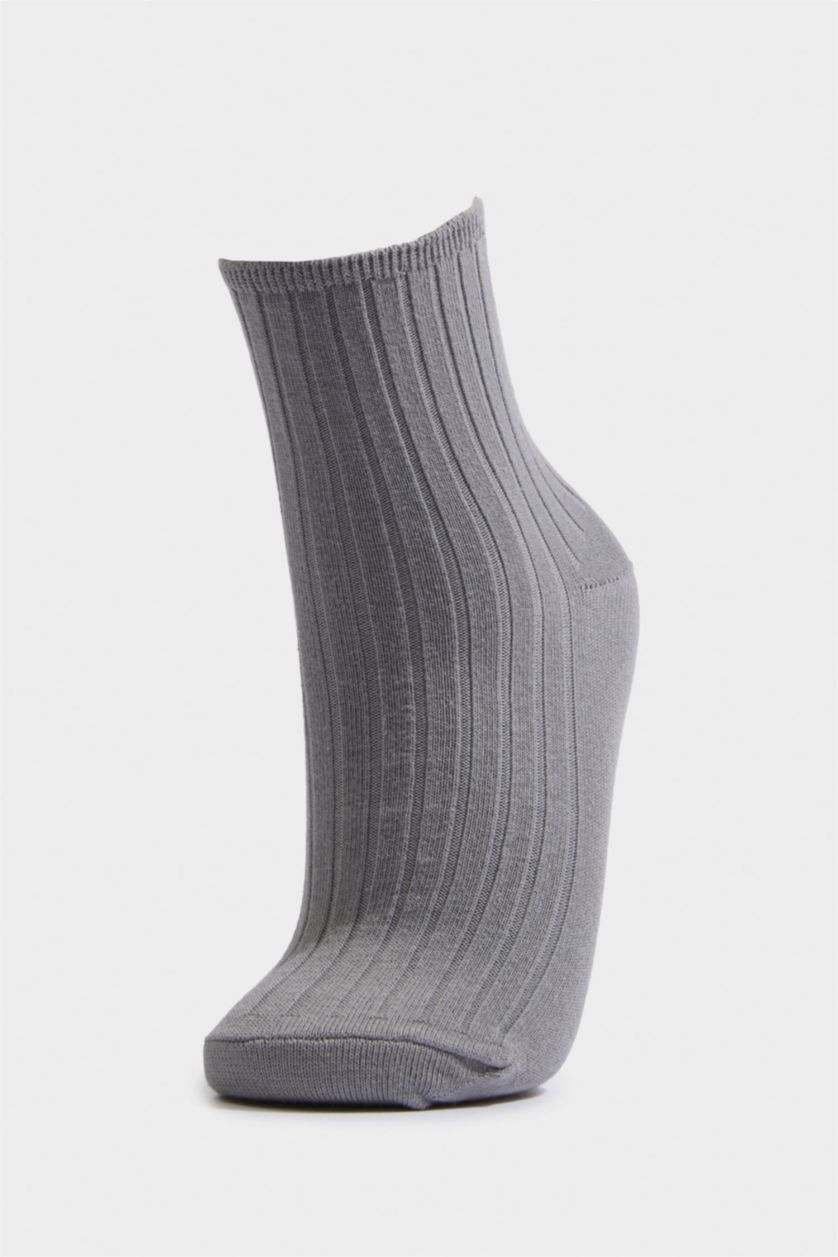 Kadın Gri Melanj Kadın Rahat Lastikli 5'li Pamuklu Soket Çorap
