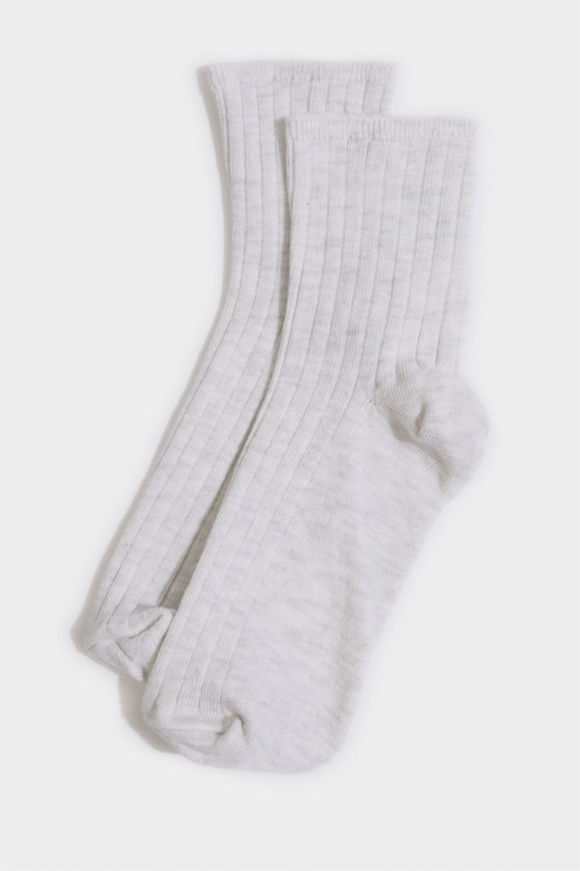 Kadın Gri Melanj Kadın Rahat Lastikli 5'li Pamuklu Soket Çorap