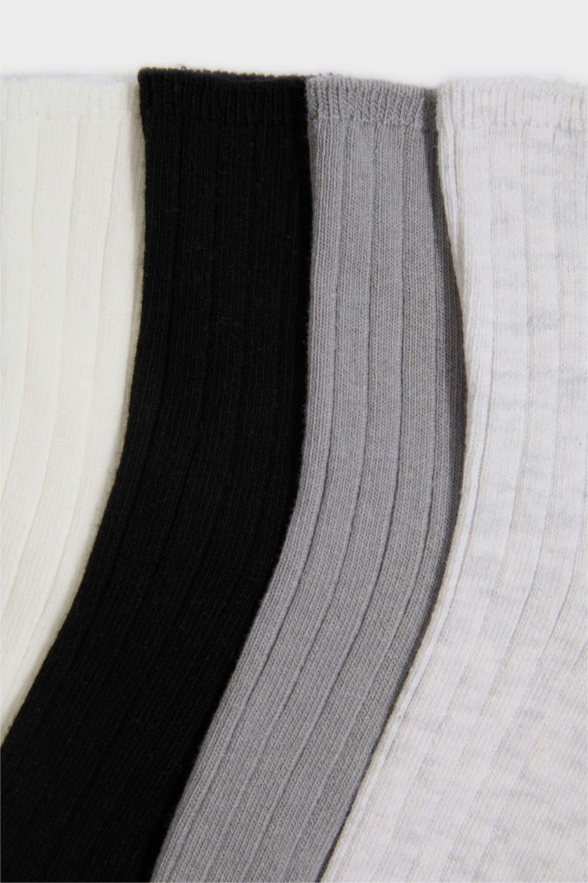 Kadın Gri Melanj Kadın Rahat Lastikli 5'li Pamuklu Soket Çorap