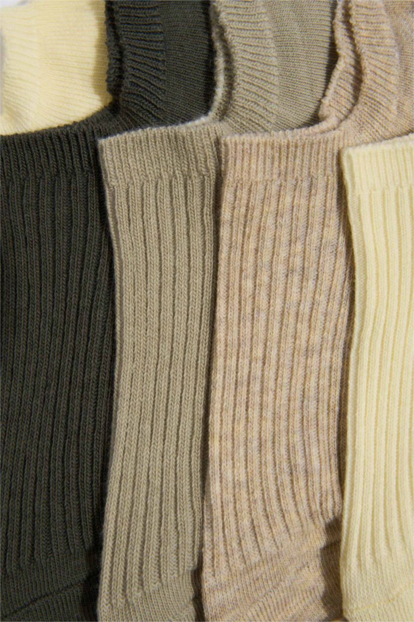 Kadın Açık Sarı Kadın Rahat Lastikli 5'li Pamuklu Sneaker Çorap