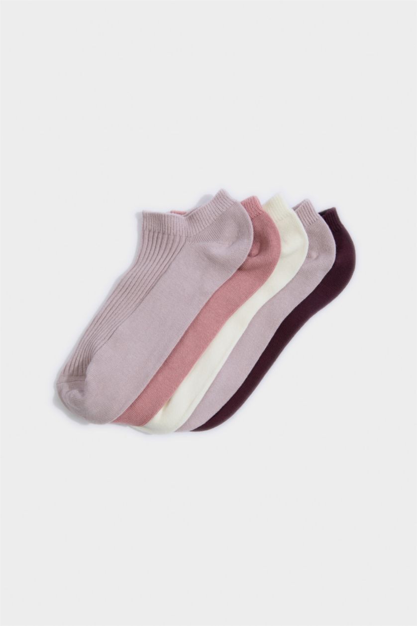 Kadın Pembe Kadın Rahat Lastikli 5'li Pamuklu Patik Çorap