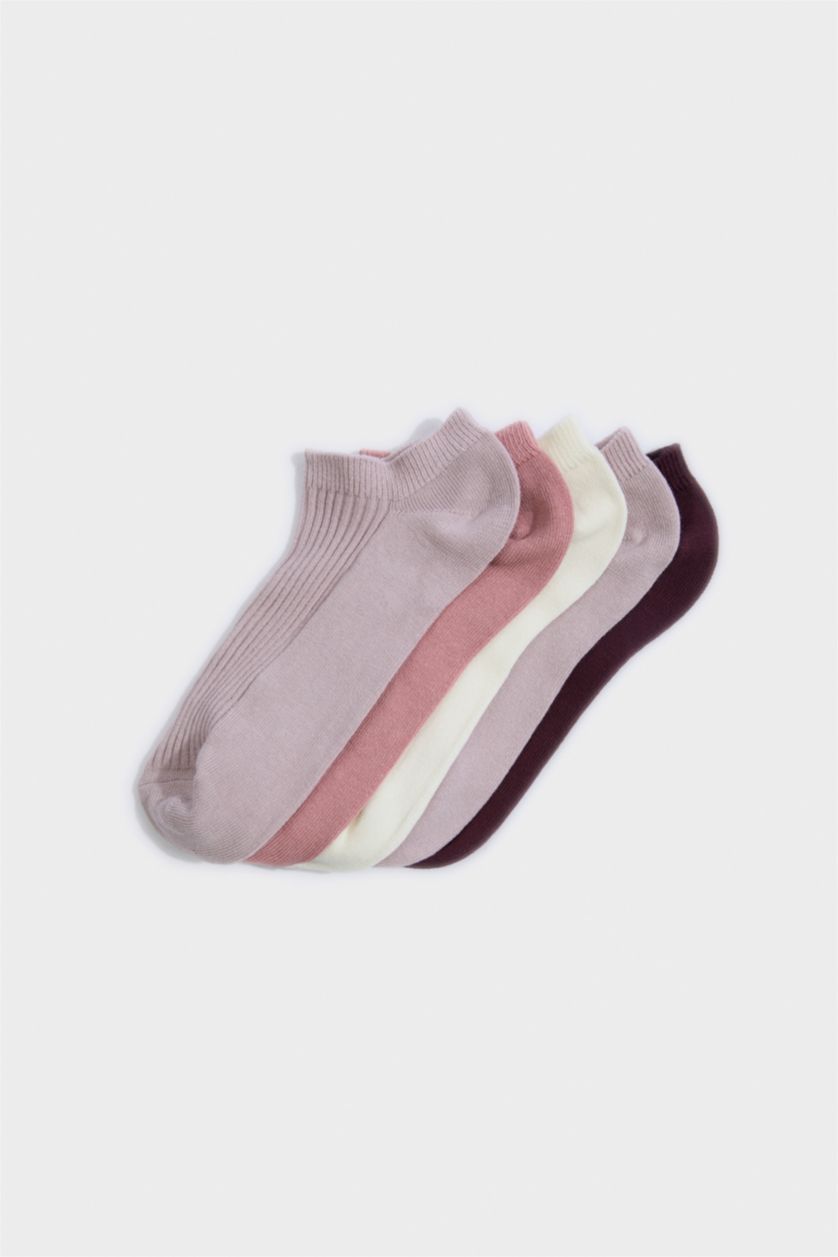 Kadın Pembe Kadın Rahat Lastikli 5'li Pamuklu Patik Çorap