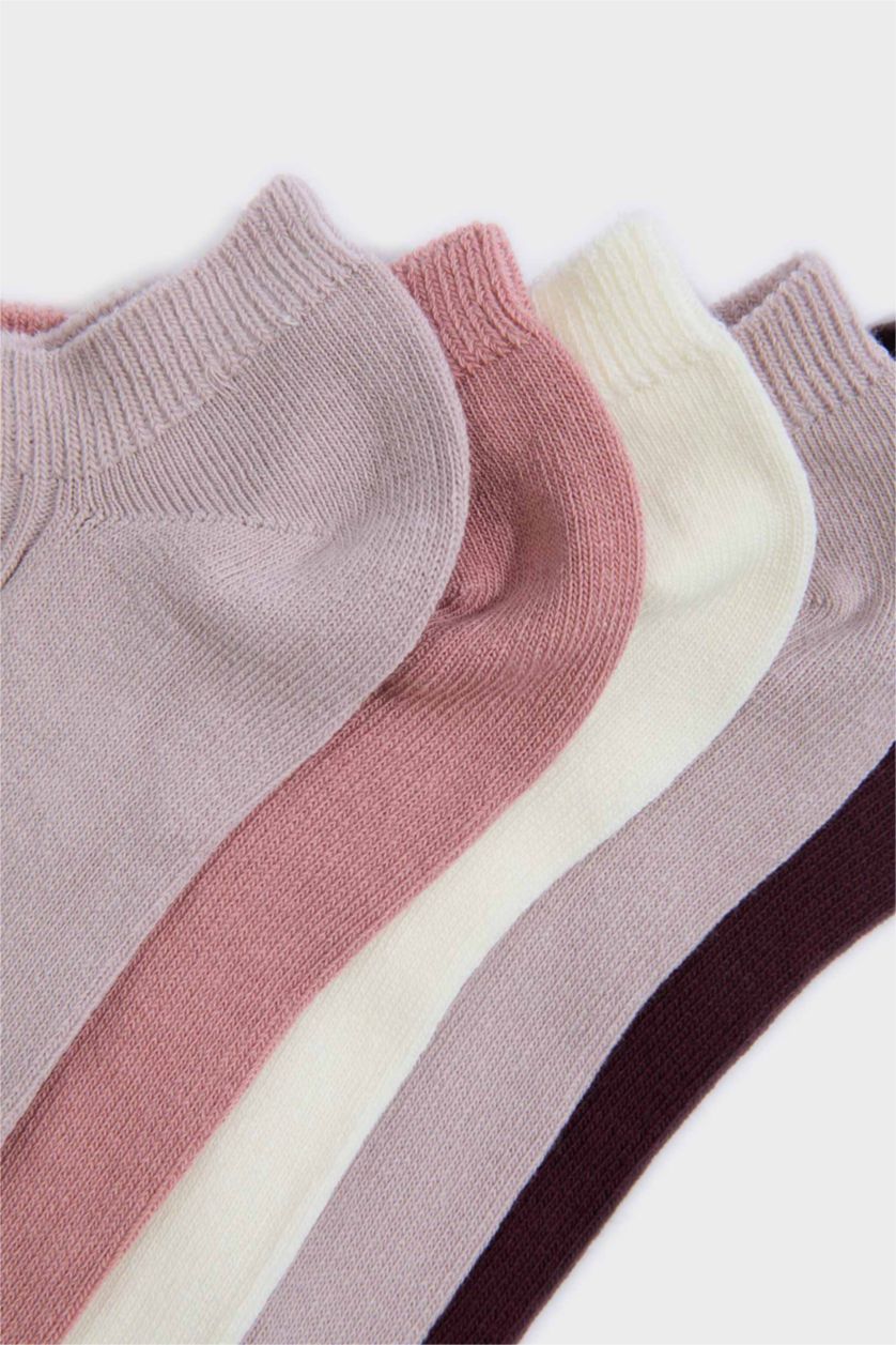 Kadın Pembe Kadın Rahat Lastikli 5'li Pamuklu Patik Çorap