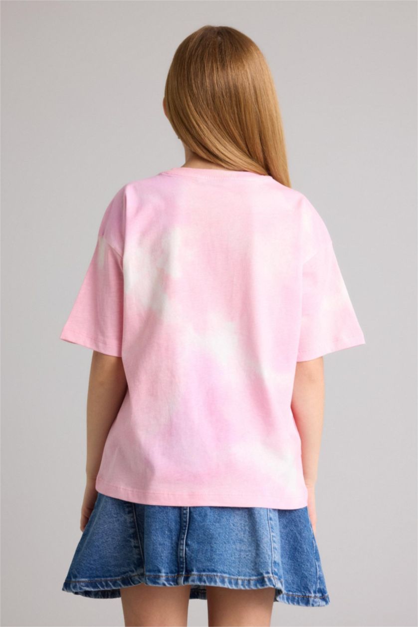 Қыздар Және Жасөспірімдер Қызғылт Қыздарға дөңгелек жаға гүл қысқа жеңді Қысқа жеңді футболка