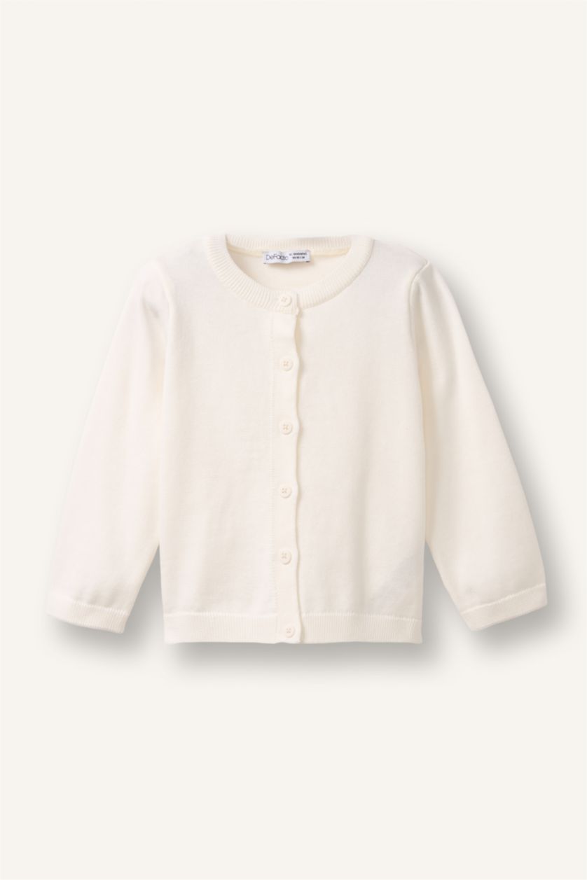 Kız Bebek Beyaz Bisiklet Yaka Pamuklu Hırka Kız Bebek