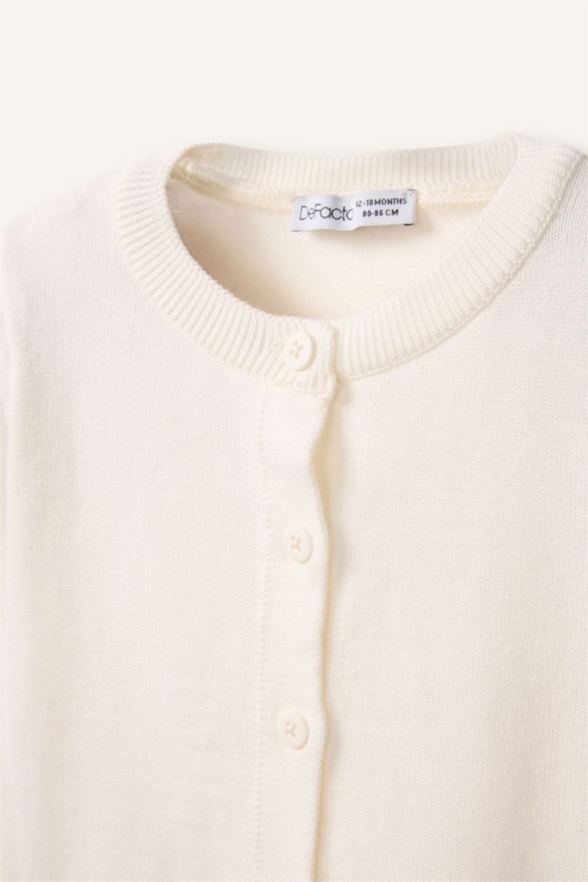 Kız Bebek Beyaz Bisiklet Yaka Pamuklu Hırka Kız Bebek