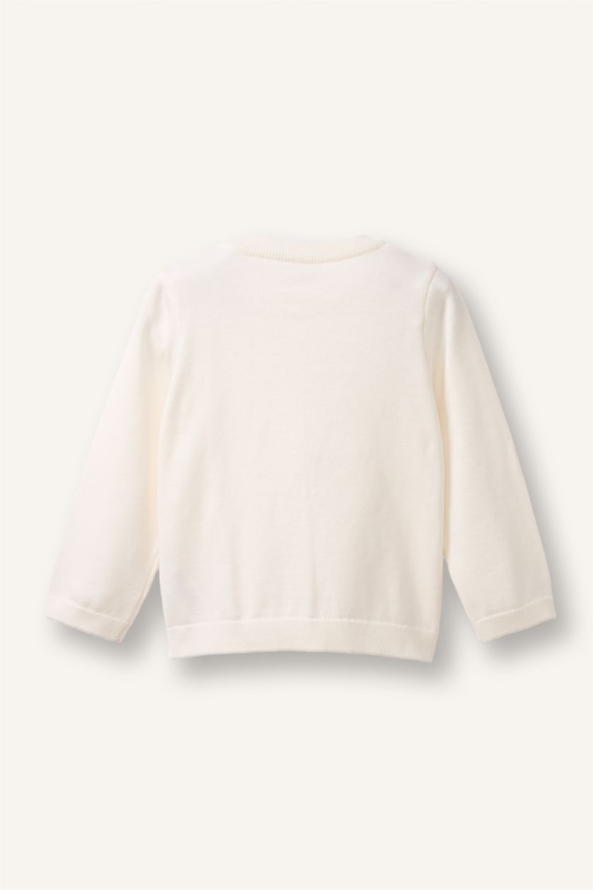 Kız Bebek Beyaz Bisiklet Yaka Pamuklu Hırka Kız Bebek