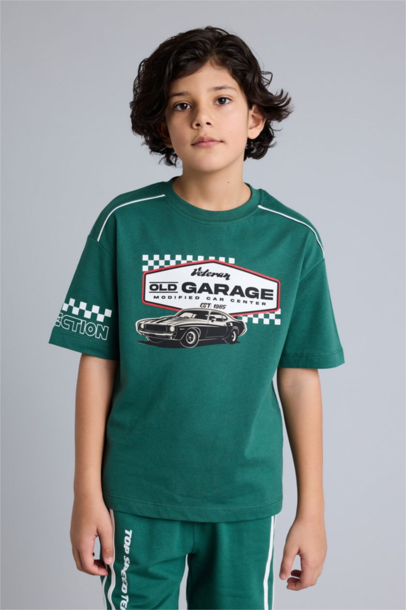 Erkek Çocuk - Genç Erkek Yeşil Oversıze Tişört Erkek Çocuk