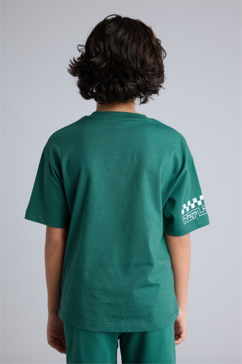 Erkek Çocuk - Genç Erkek Yeşil Oversıze Tişört Erkek Çocuk