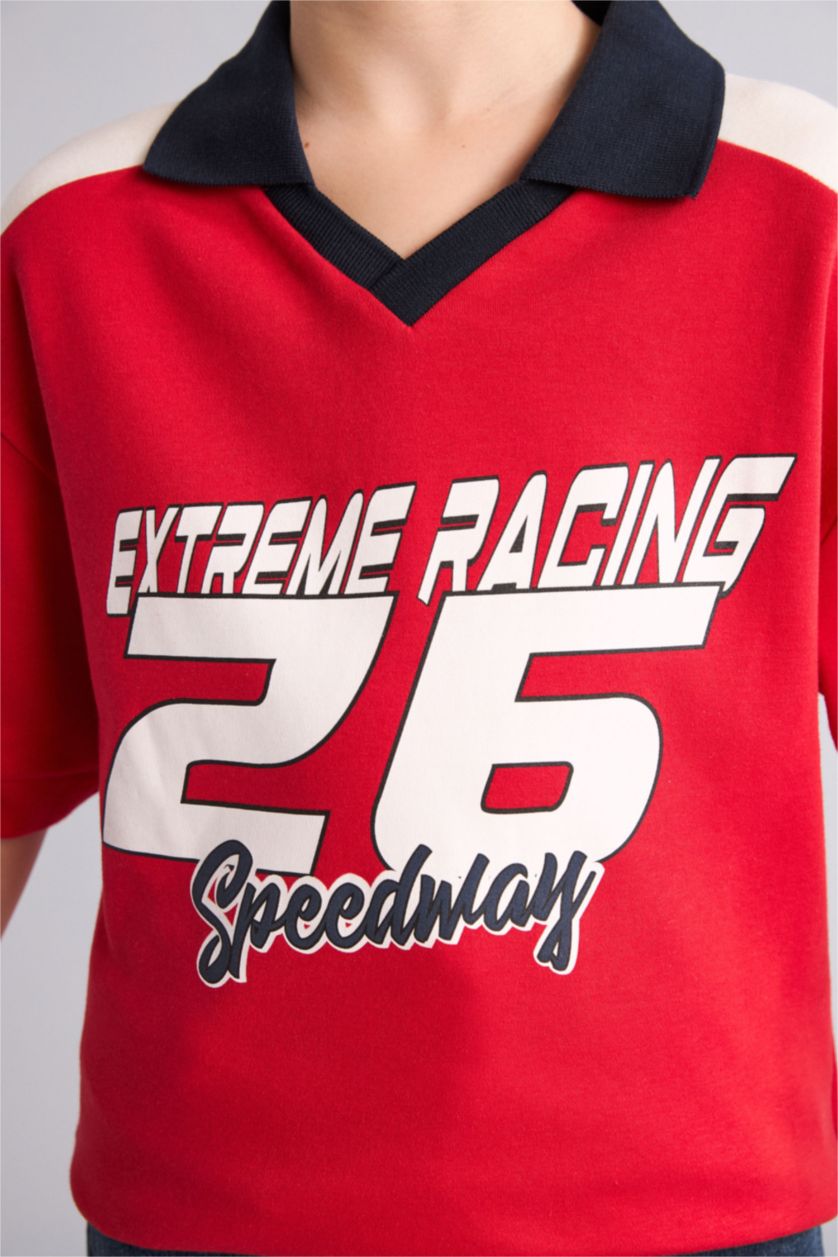 Erkek Çocuk - Genç Erkek Kırmızı Oversize Kısa kollu Polo Tişört Erkek Çocuk