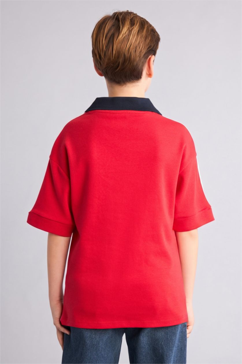 Erkek Çocuk - Genç Erkek Kırmızı Oversize Kısa kollu Polo Tişört Erkek Çocuk