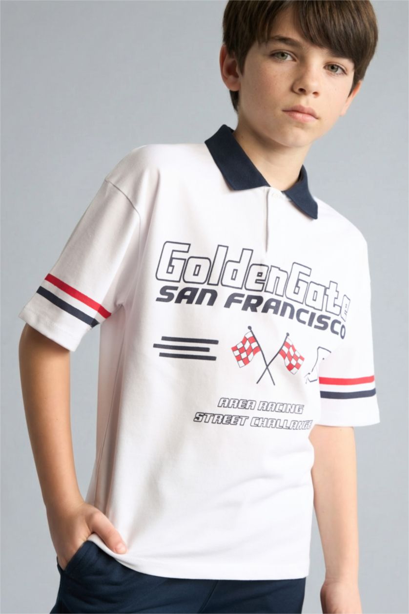 Erkek Çocuk - Genç Erkek Beyaz Oversize Polo Tişört Erkek Çocuk