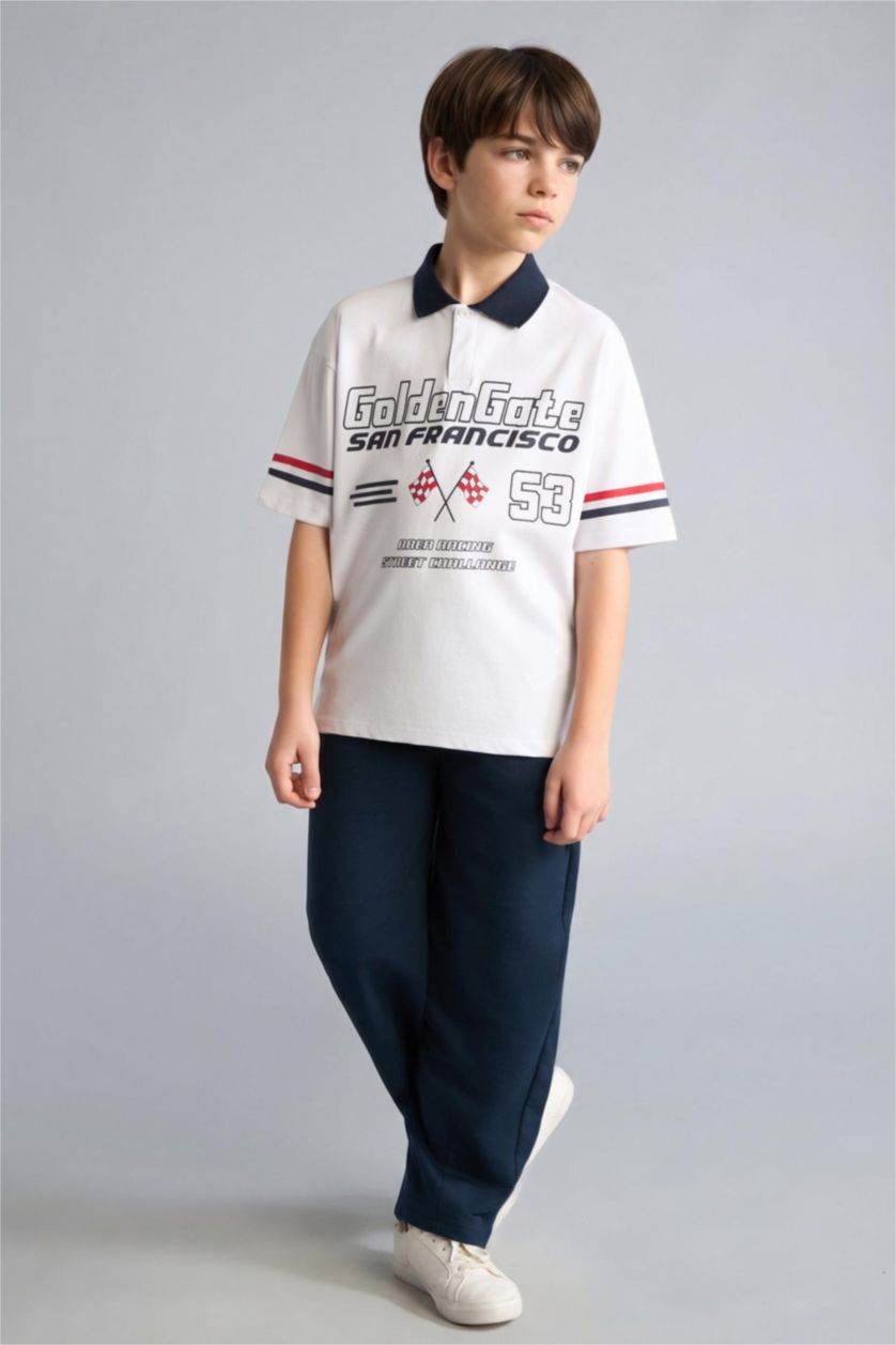 Erkek Çocuk - Genç Erkek Beyaz Oversize Polo Tişört Erkek Çocuk