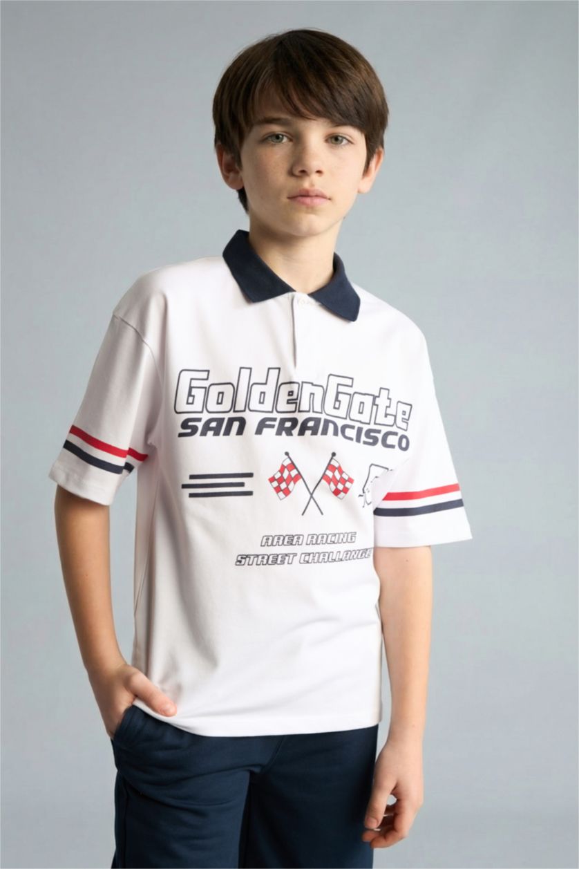 Erkek Çocuk - Genç Erkek Beyaz Oversize Polo Tişört Erkek Çocuk