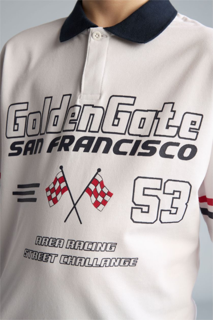 Erkek Çocuk - Genç Erkek Beyaz Oversize Polo Tişört Erkek Çocuk