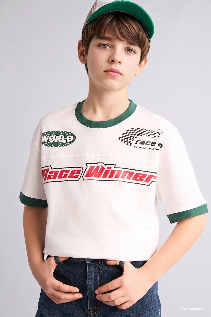 BOYS & TEENS White Boy Oversize Fit Short Sleeve T-Shirt