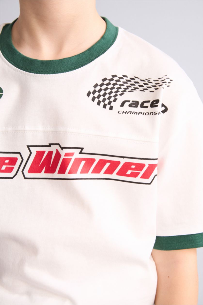 Erkek Çocuk - Genç Erkek Beyaz Oversize Kısa kollu Tişört Erkek Çocuk