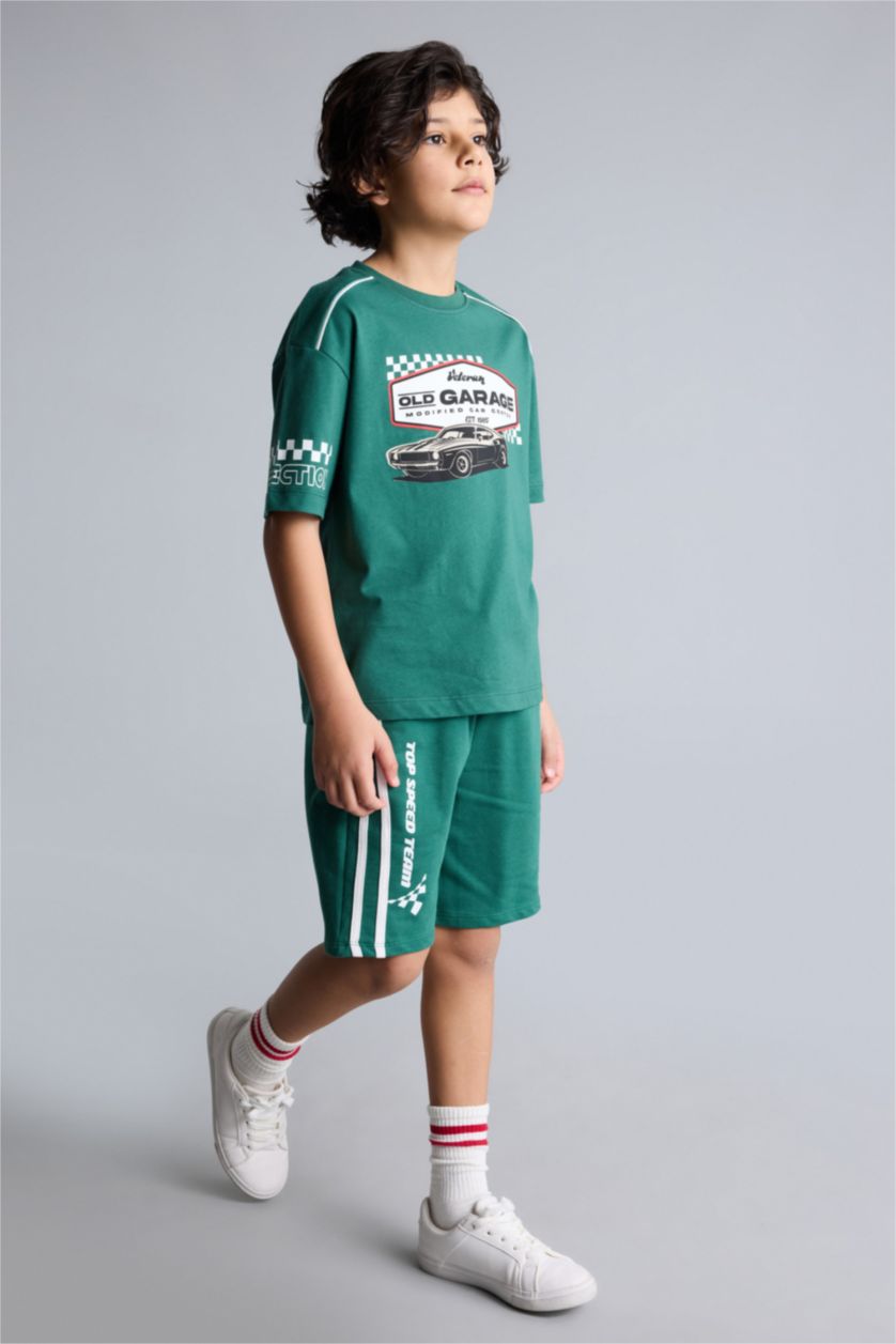 Erkek Çocuk - Genç Erkek Yeşil Baskılı Şort Erkek Çocuk