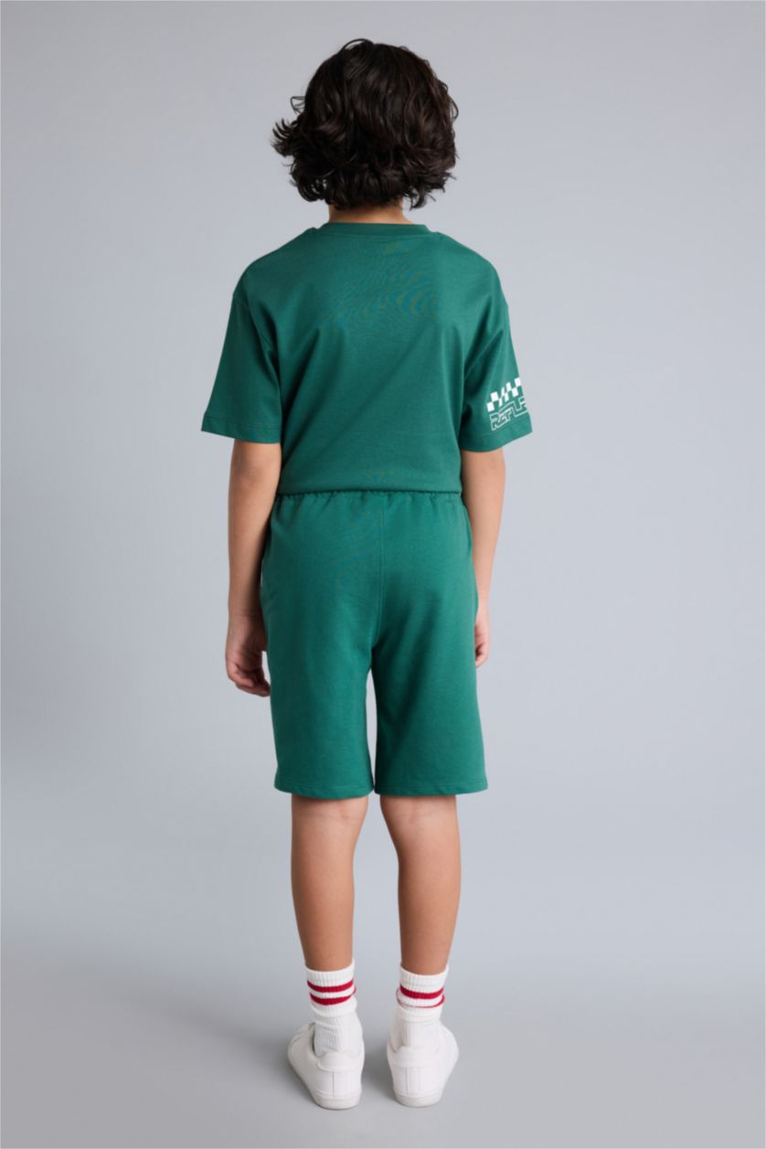 Erkek Çocuk - Genç Erkek Yeşil Baskılı Şort Erkek Çocuk
