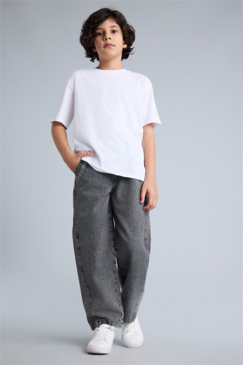 Erkek Çocuk - Genç Erkek Gri Barrel Fıt Düz Paça Jean Pantolon Erkek Çocuk