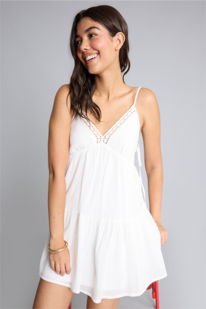 WOMAN White A Cut Heart Collar Cotton Mini Dress