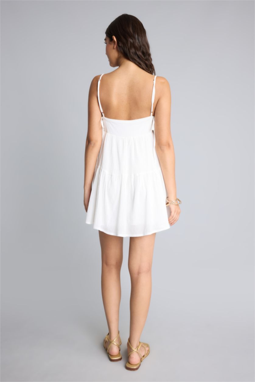 WOMAN White A Cut Heart Collar Cotton Mini Dress