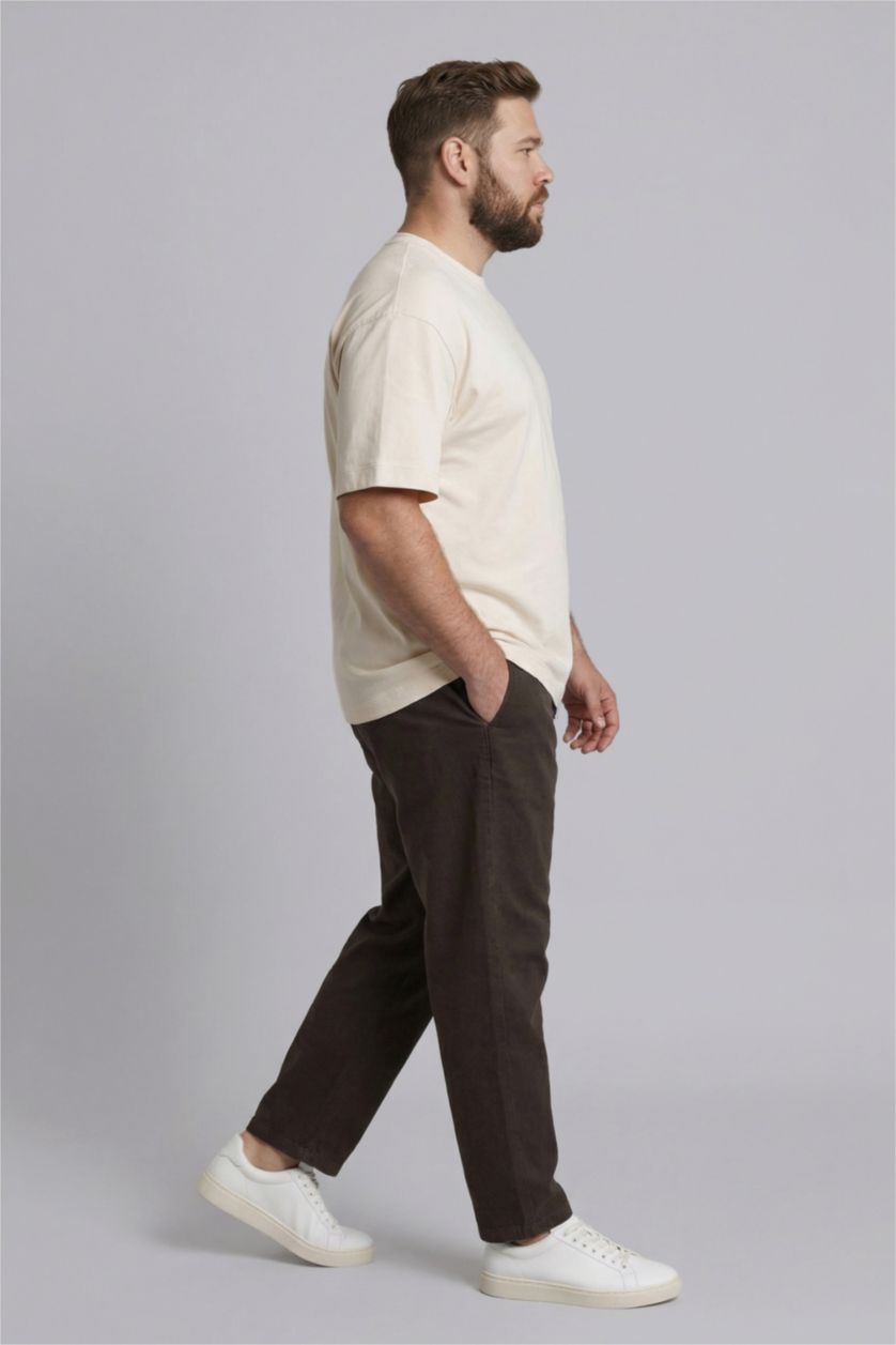 Erkek Ekru Boxy Fıt Kısa Kollu Tişört