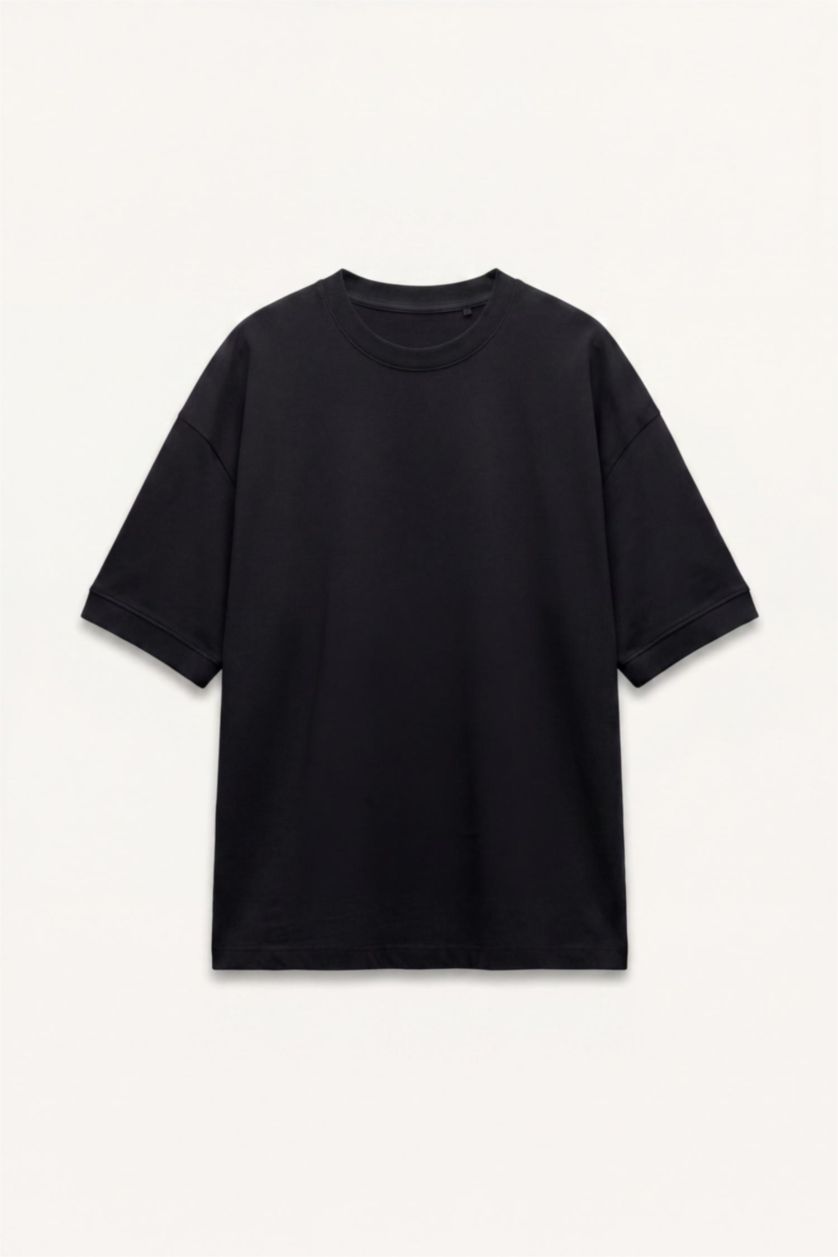 Man Black Boxy Fit Short Sleeve T-Shirt