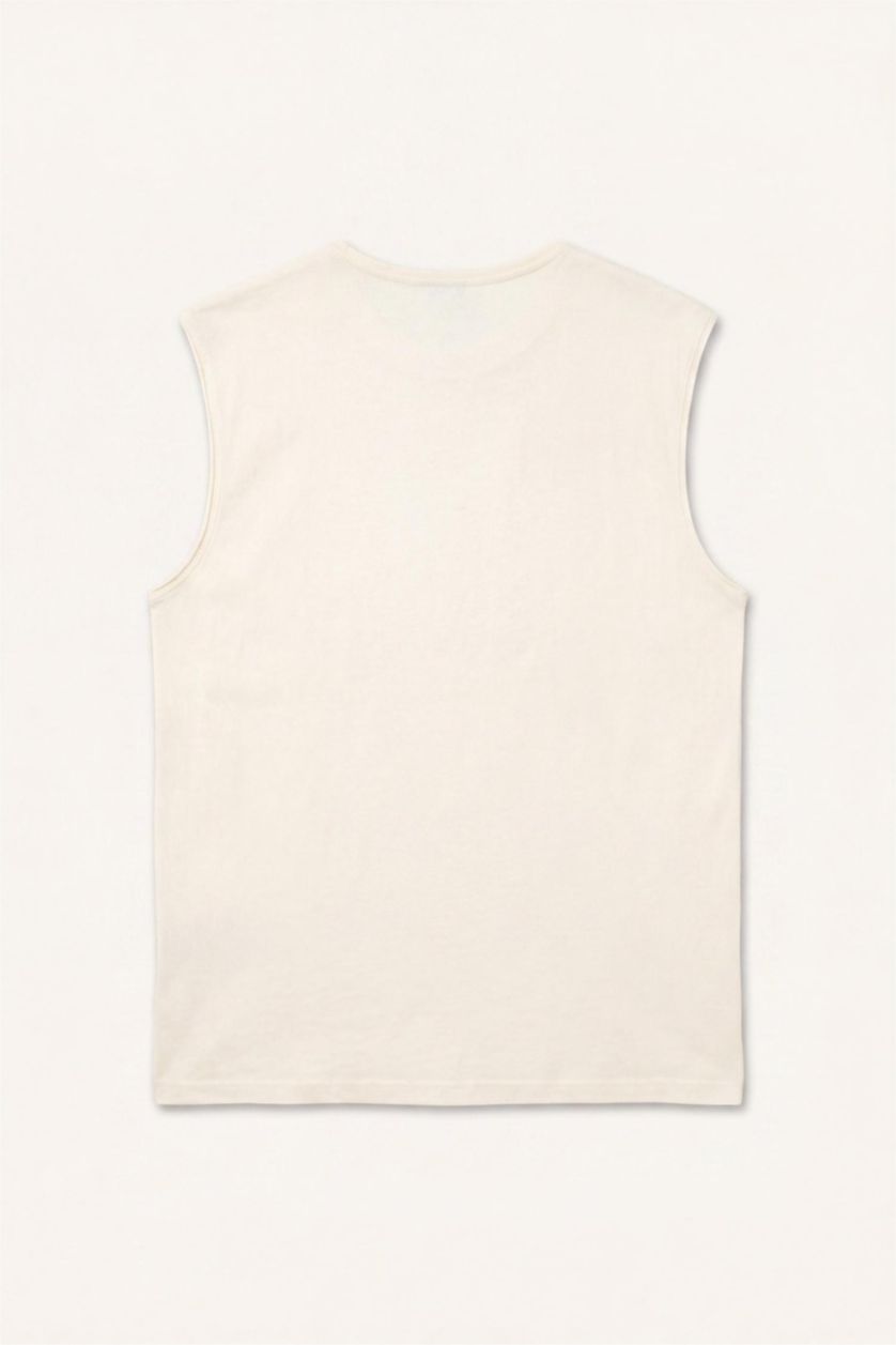 MAN Ecru Boxy Fit Crew Neck Sleeveless Tank Top