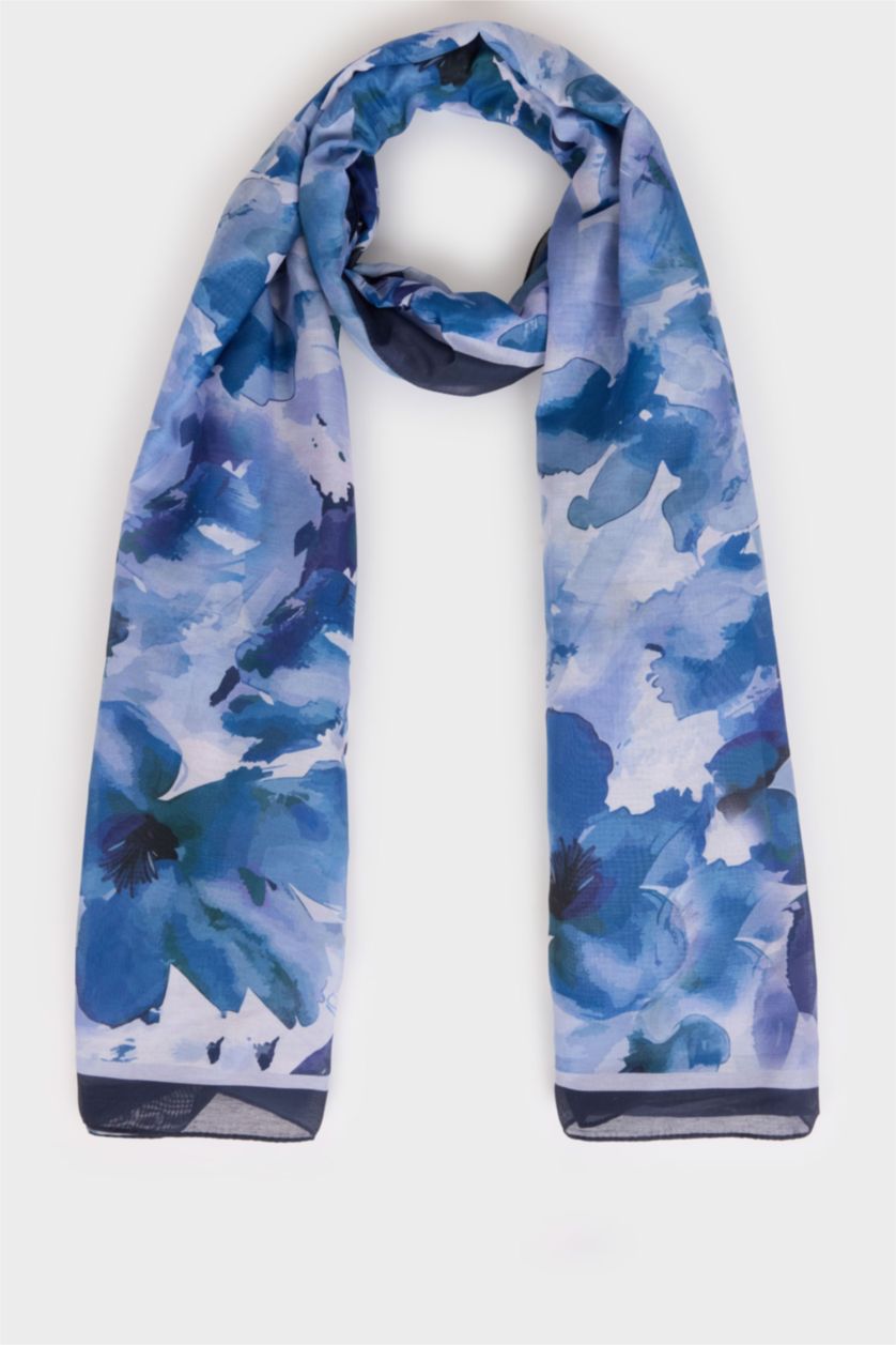 Kadın Mavi Kadın Çiçekli Tesettür Şal