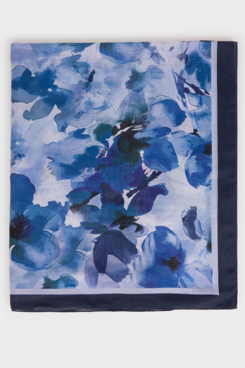 Kadın Mavi Kadın Çiçekli Tesettür Şal