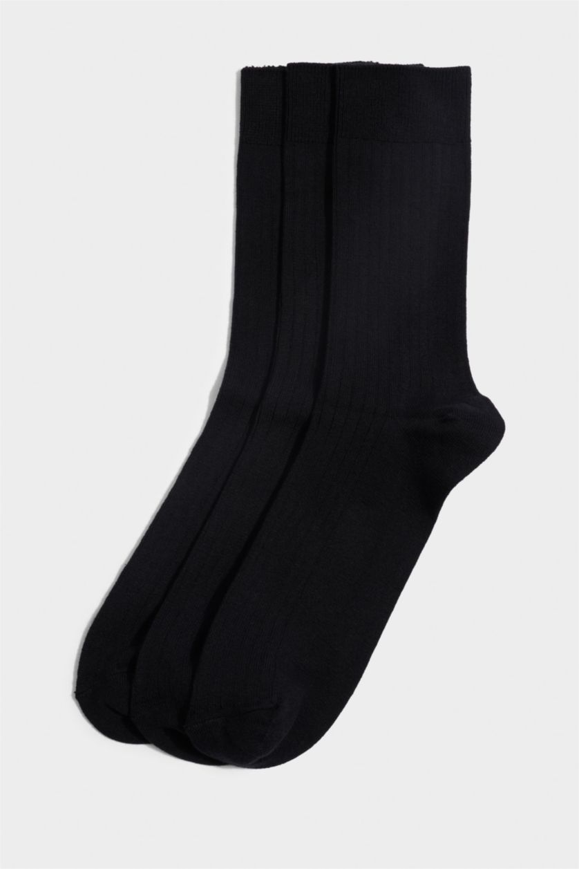 Erkek Siyah Erkek 3'lü Pamuk Akrilik Uzun Çorap